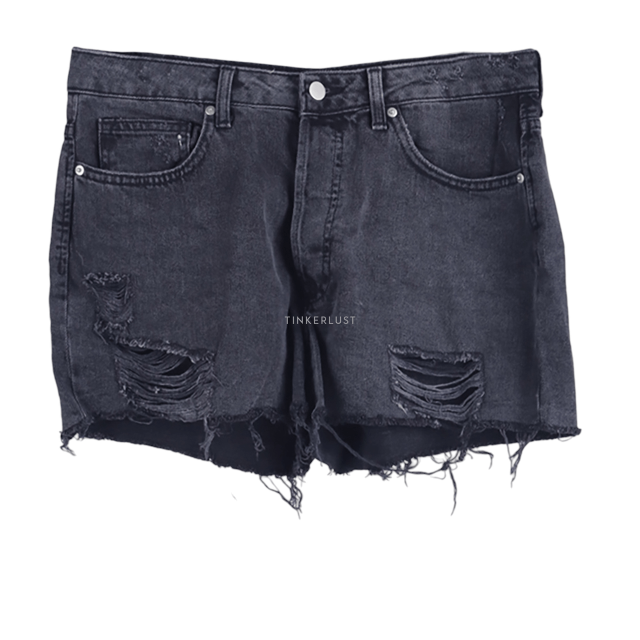 H&M Black Washed Ripped Denim Short Pants