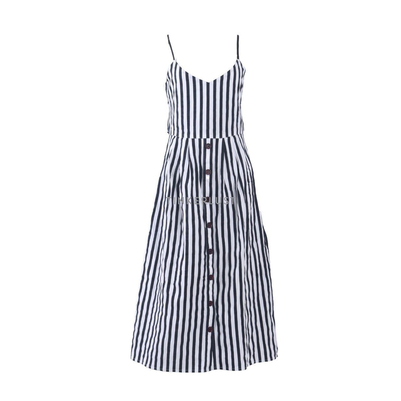Mango Black & White Stripes Midi Dress