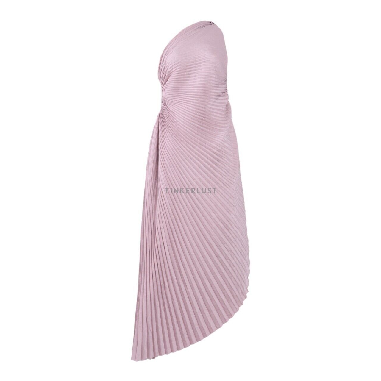 claude Dusty Pink Pleats One Shoulder Midi Dress