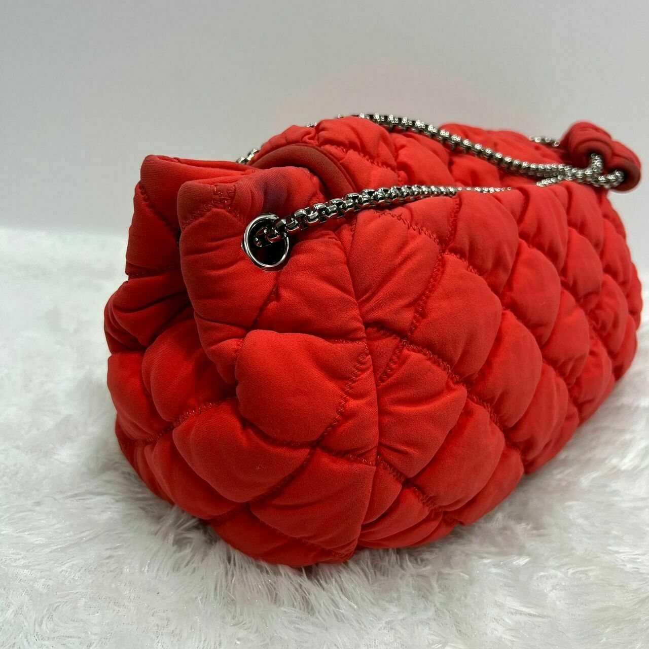 Chanel Red Bubble Accordion Quilted Nylon Flap Bag SHW #12 Shoulder Bag