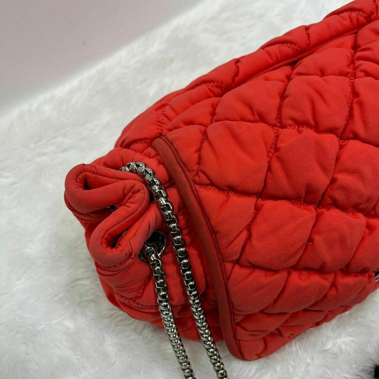 Chanel Red Bubble Accordion Quilted Nylon Flap Bag SHW #12 Shoulder Bag