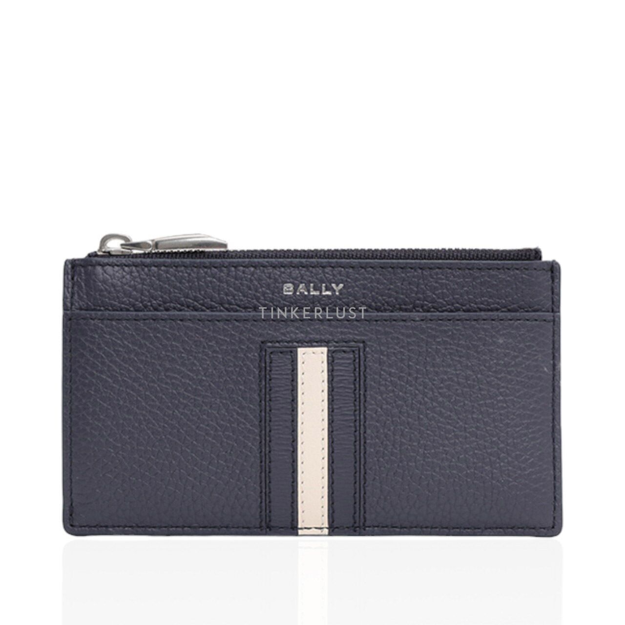 Bally Ribbon Business Card Holder in Blue Grained Leather Wallet