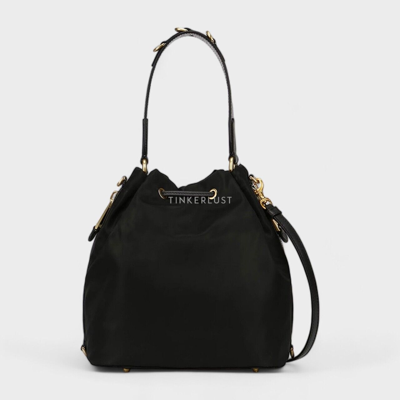 Moschino Small Lettering Logo in Black with Tassels Bucket Bag