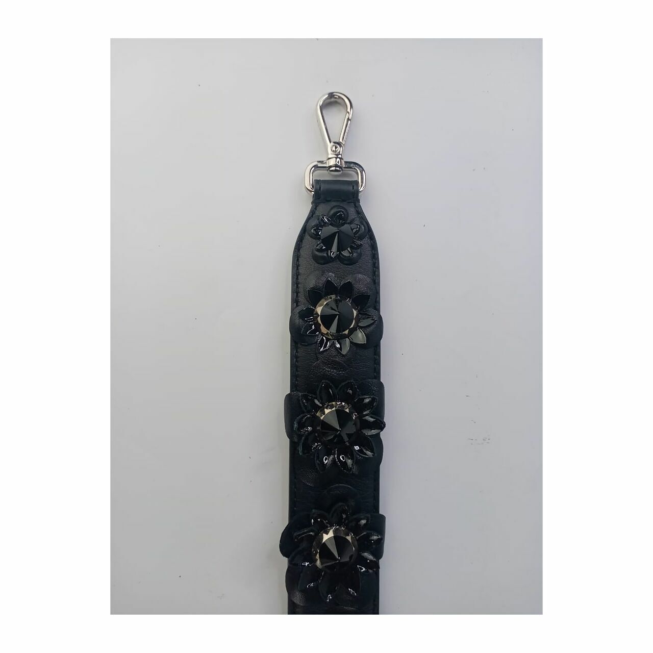 Fendi Flower Embellished Leather Bag Strap Black