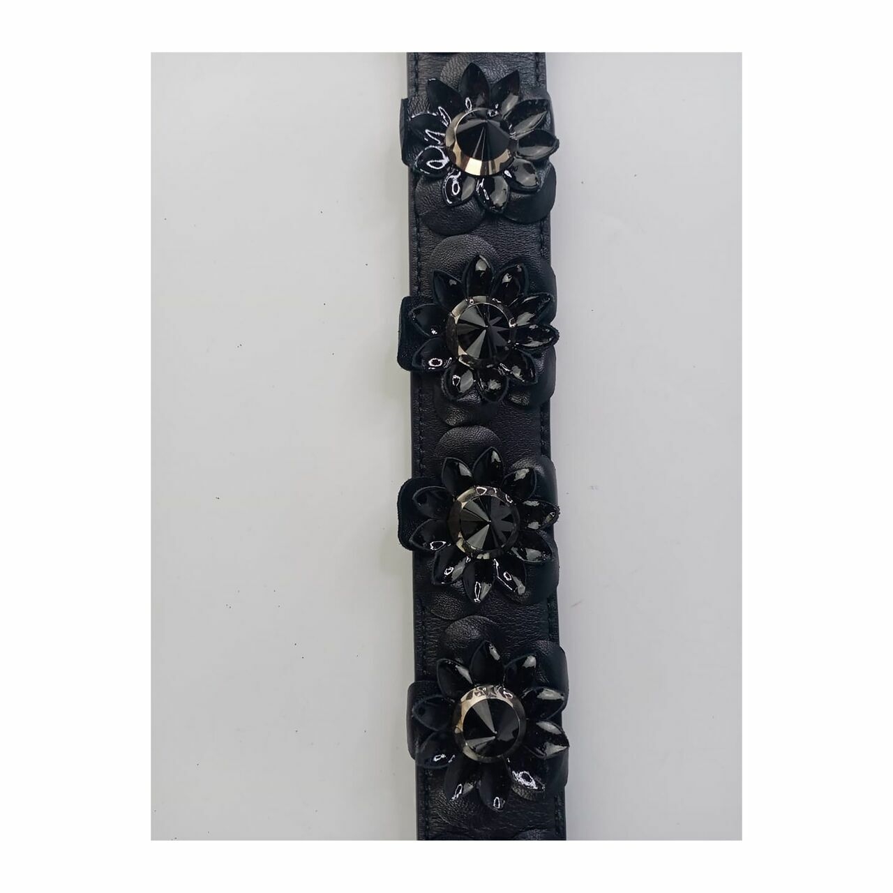 Fendi Flower Embellished Leather Bag Strap Black