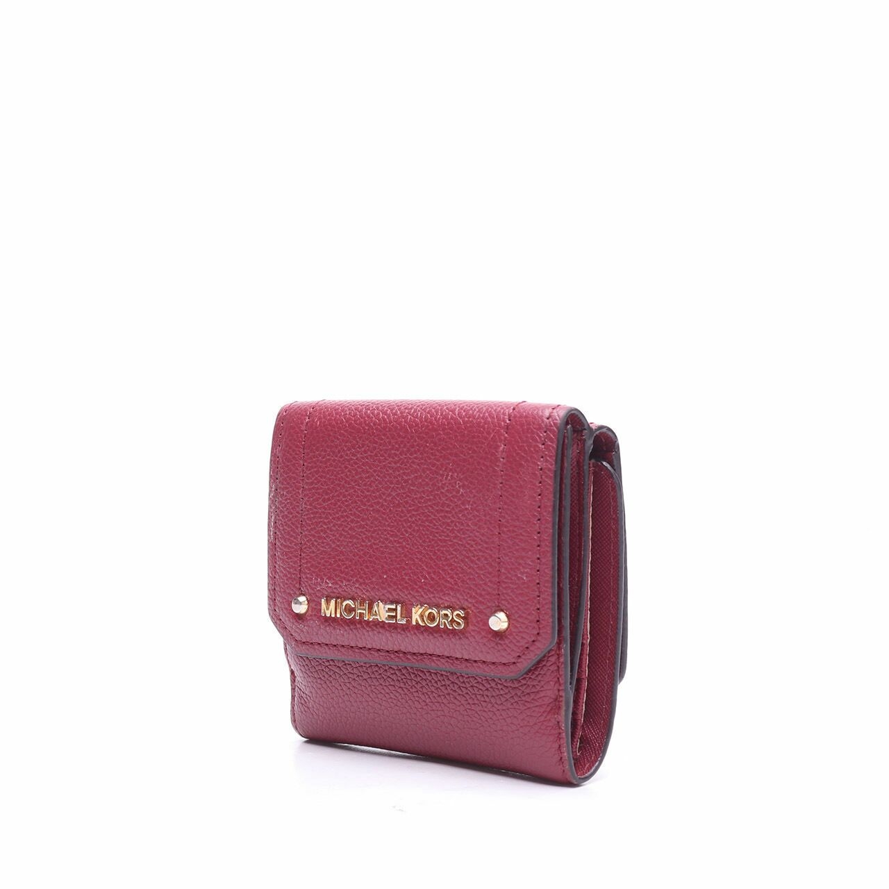 Michael Kors Burgundy Hayes Leather Medium Trifold Coint Case Wallet