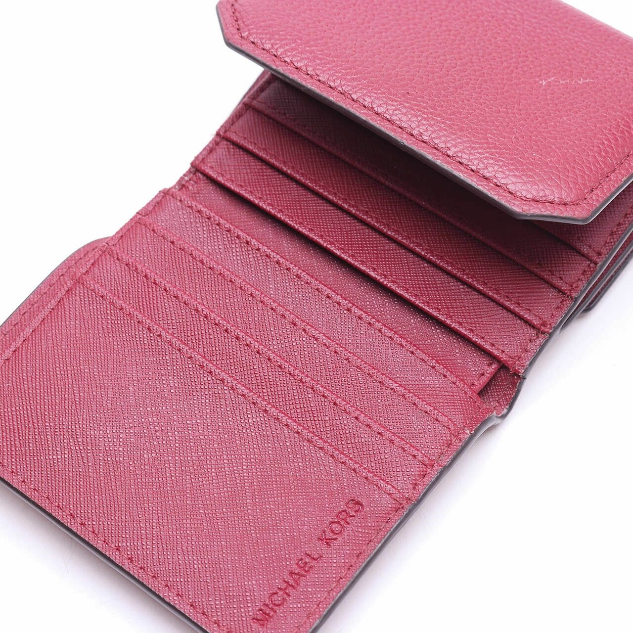 Michael Kors Burgundy Hayes Leather Medium Trifold Coint Case Wallet