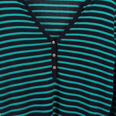 Blue and Green Striped V-Neck T-Shirt