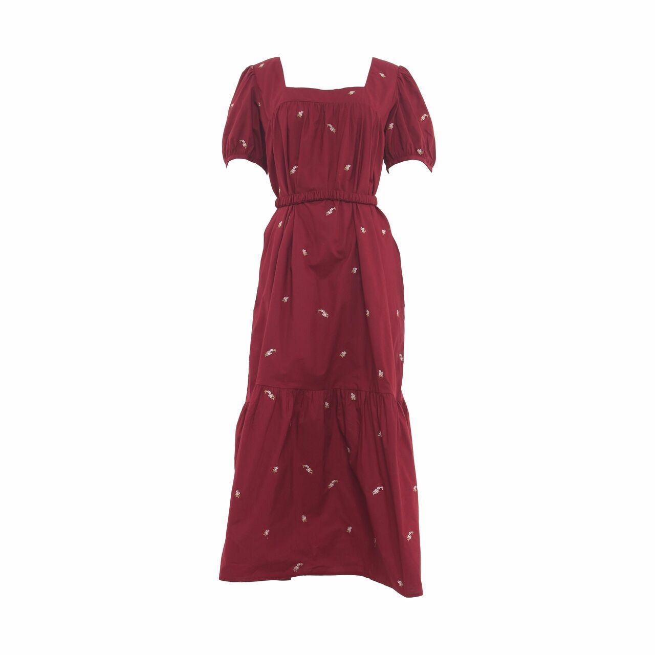 Oudre Maroon Floral Midi Dress