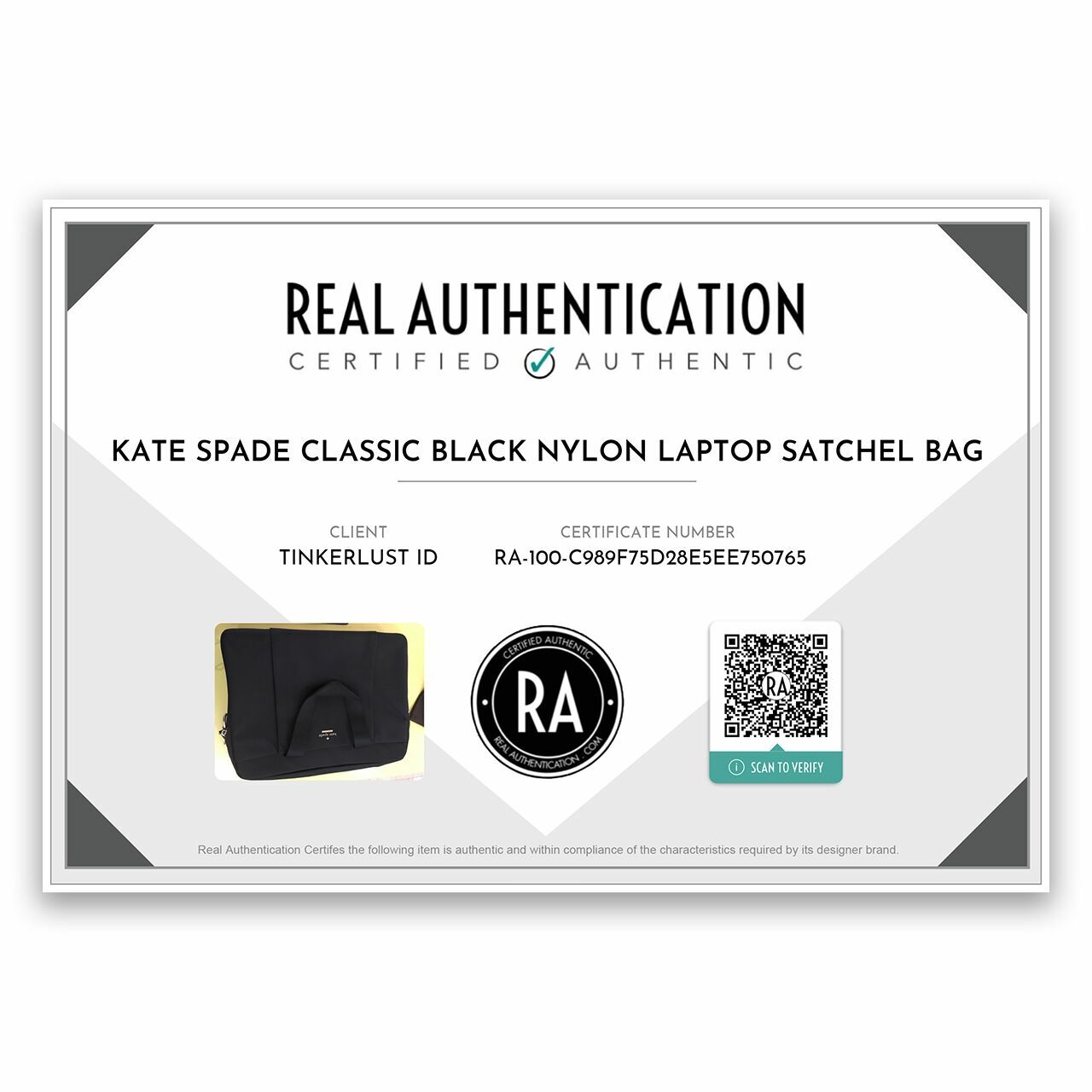 Kate Spade Classic Commuter Black Nylon Laptop Satchel Bag