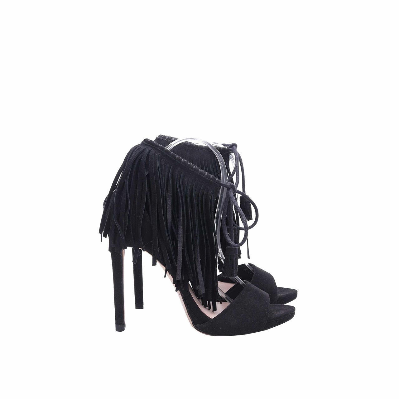 Zara Black Suede Fringe Ankle Heels