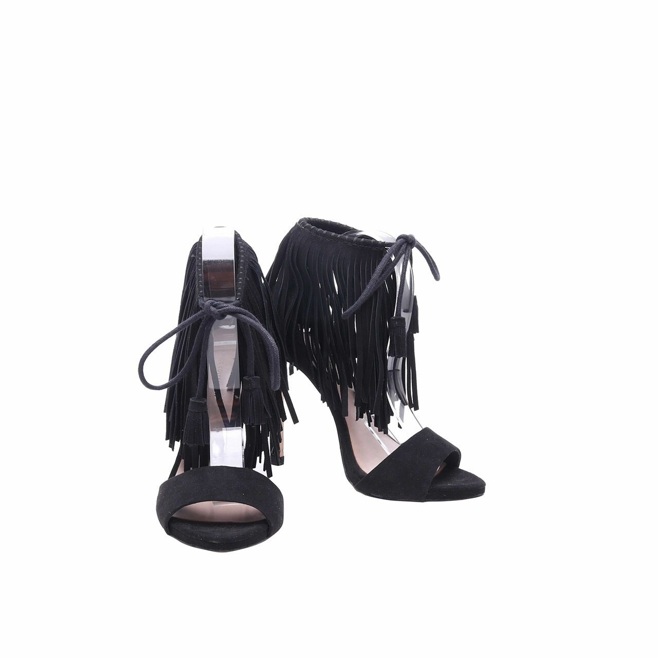Zara Black Suede Fringe Ankle Heels