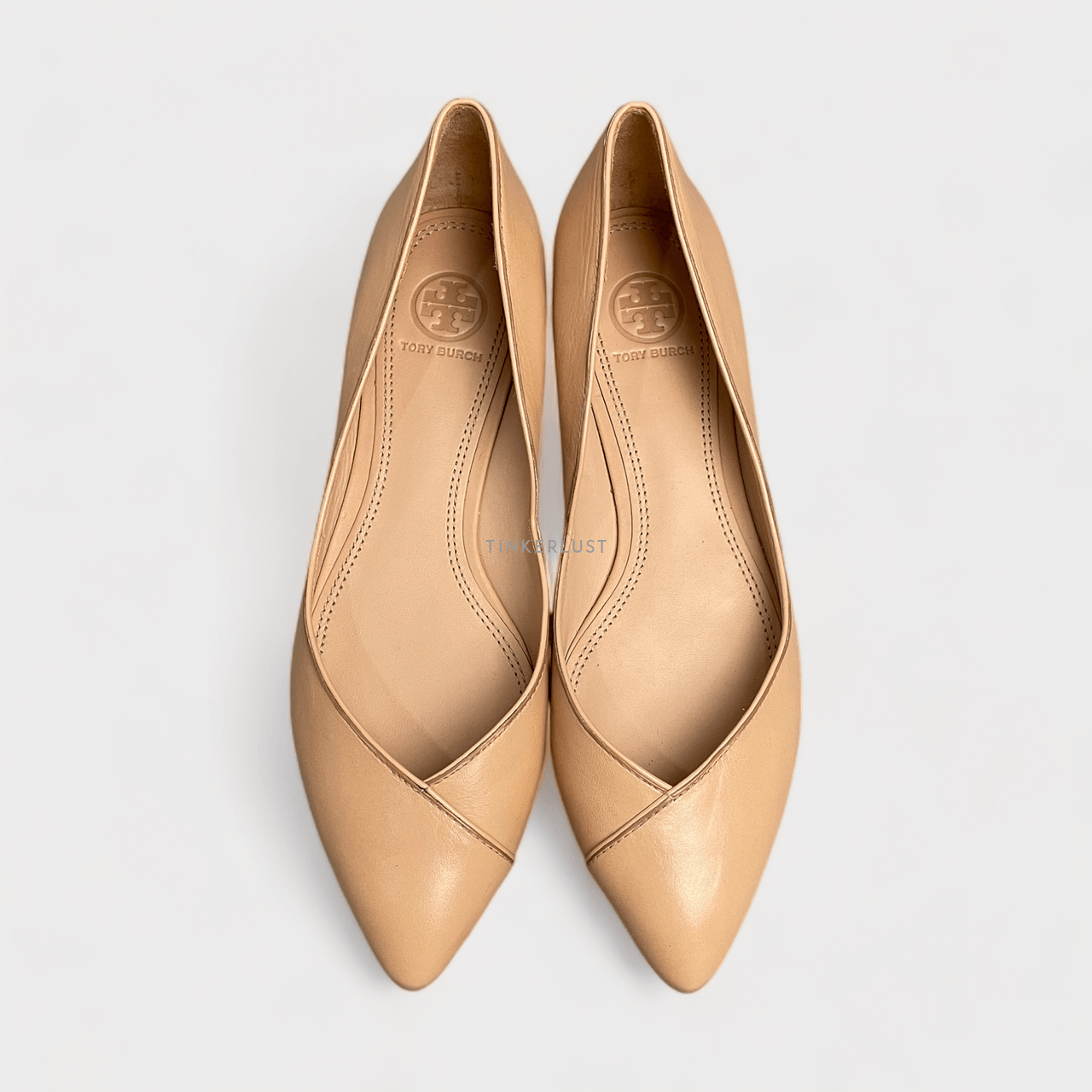 Tory Burch Darley Pointed Toe Nude Leather Flats