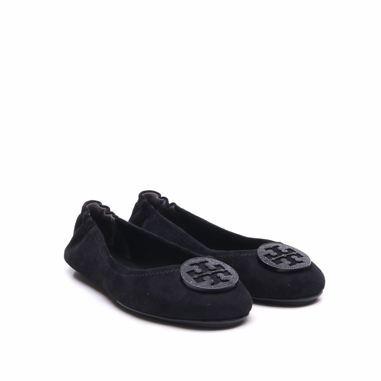 Tory Burch Minnie Travel Ballet with Pave Logo Perfect Black Flats Shoes