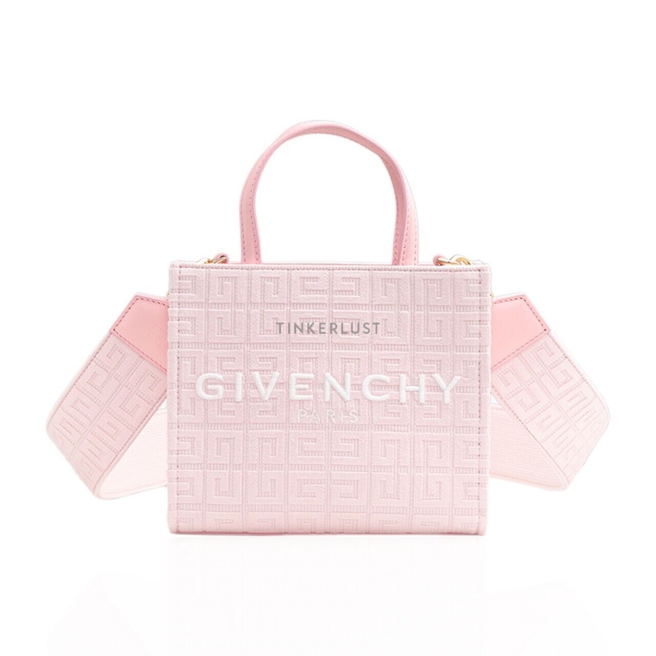 Givency Mini Embroidered G Shopper in Tender Pink Canvas with 4G Debossed Satchel Bag