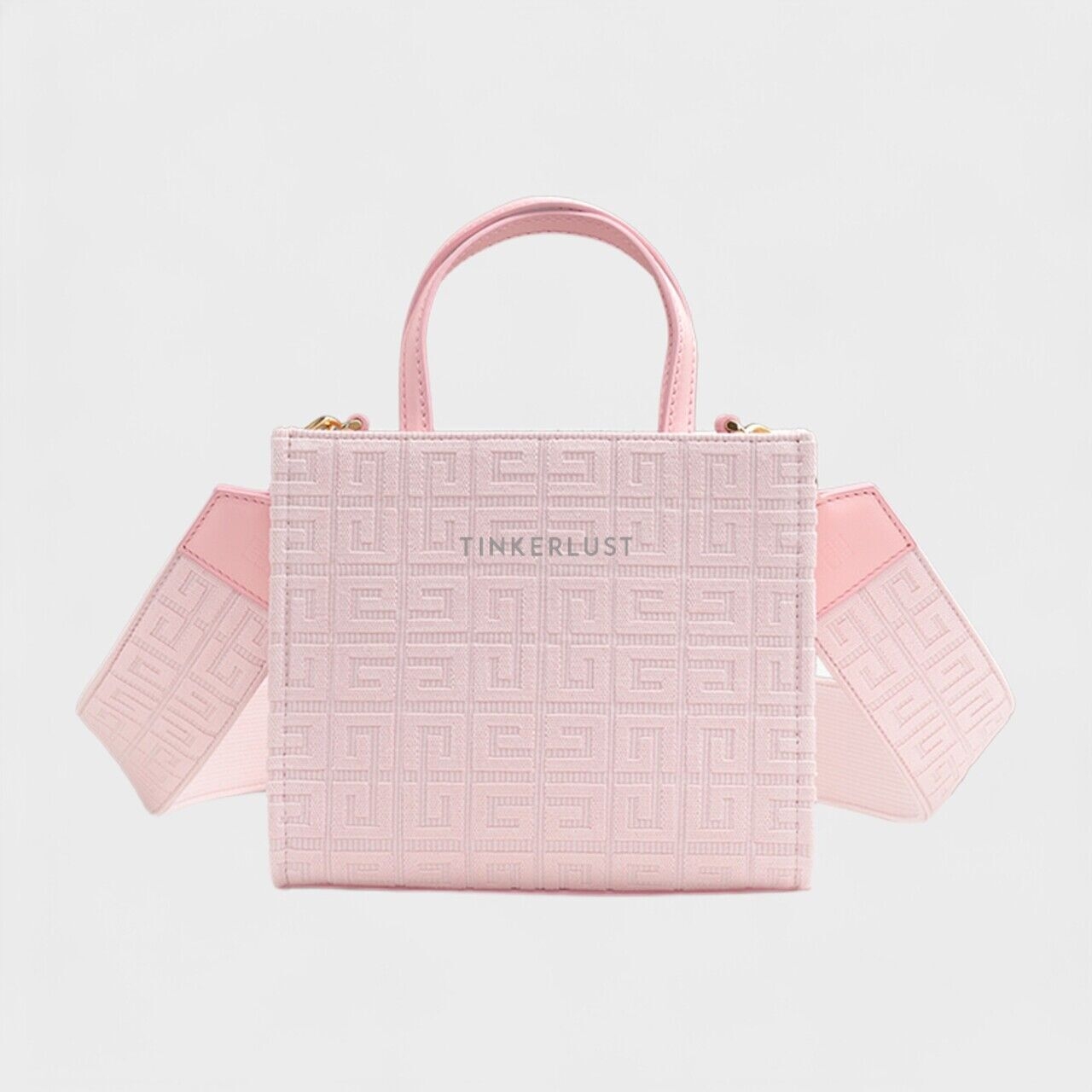 Givency Mini Embroidered G Shopper in Tender Pink Canvas with 4G Debossed Satchel Bag