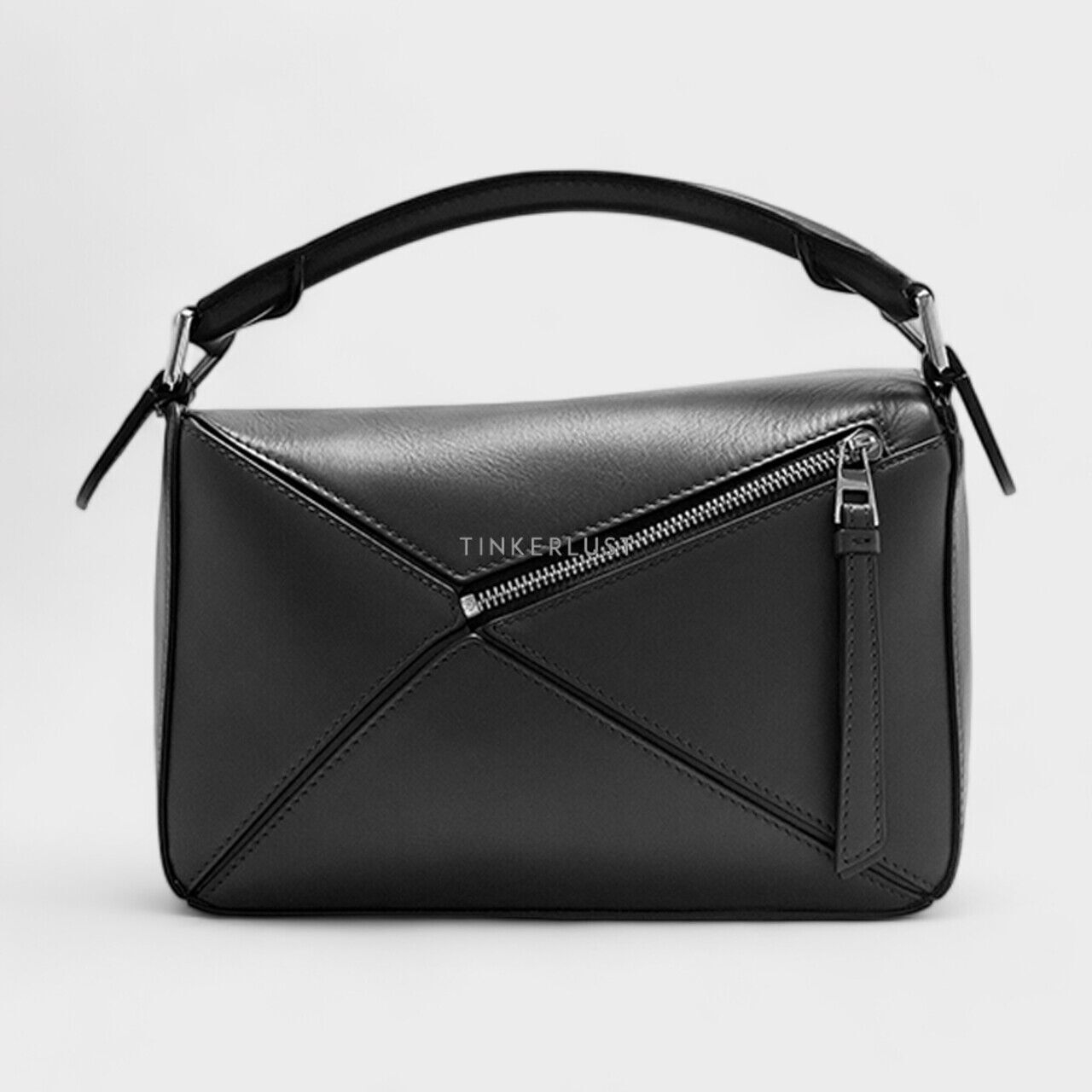Loewe Small Puzzle Bag in Black Satin Calfskin with Jacquard Shoulder Bag