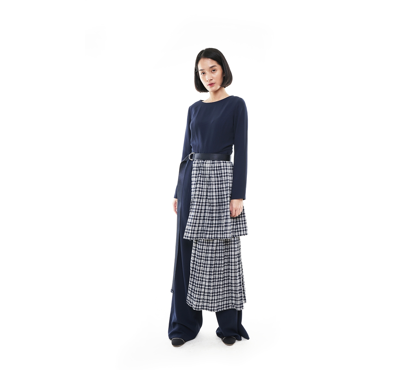 Jenahara Blue & White Apron Layered Midi Skirt