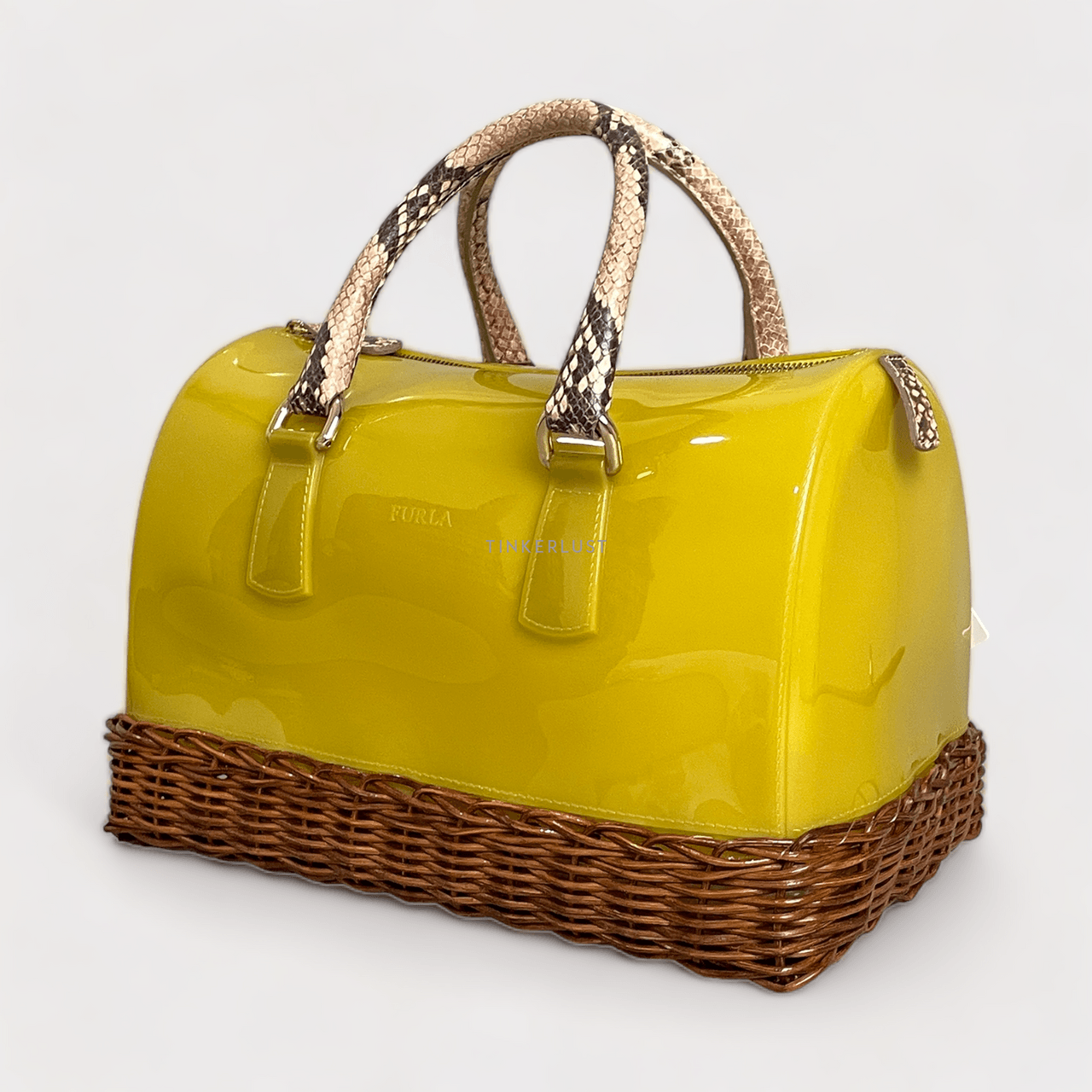 Furla Candy Rattan Olive Yellow Rubber GHW Handbag