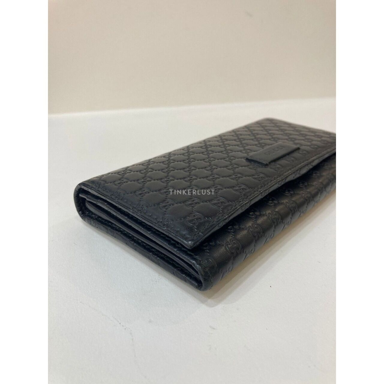 Gucci Microguccissima Long Bi-Fold Black Leather Wallet