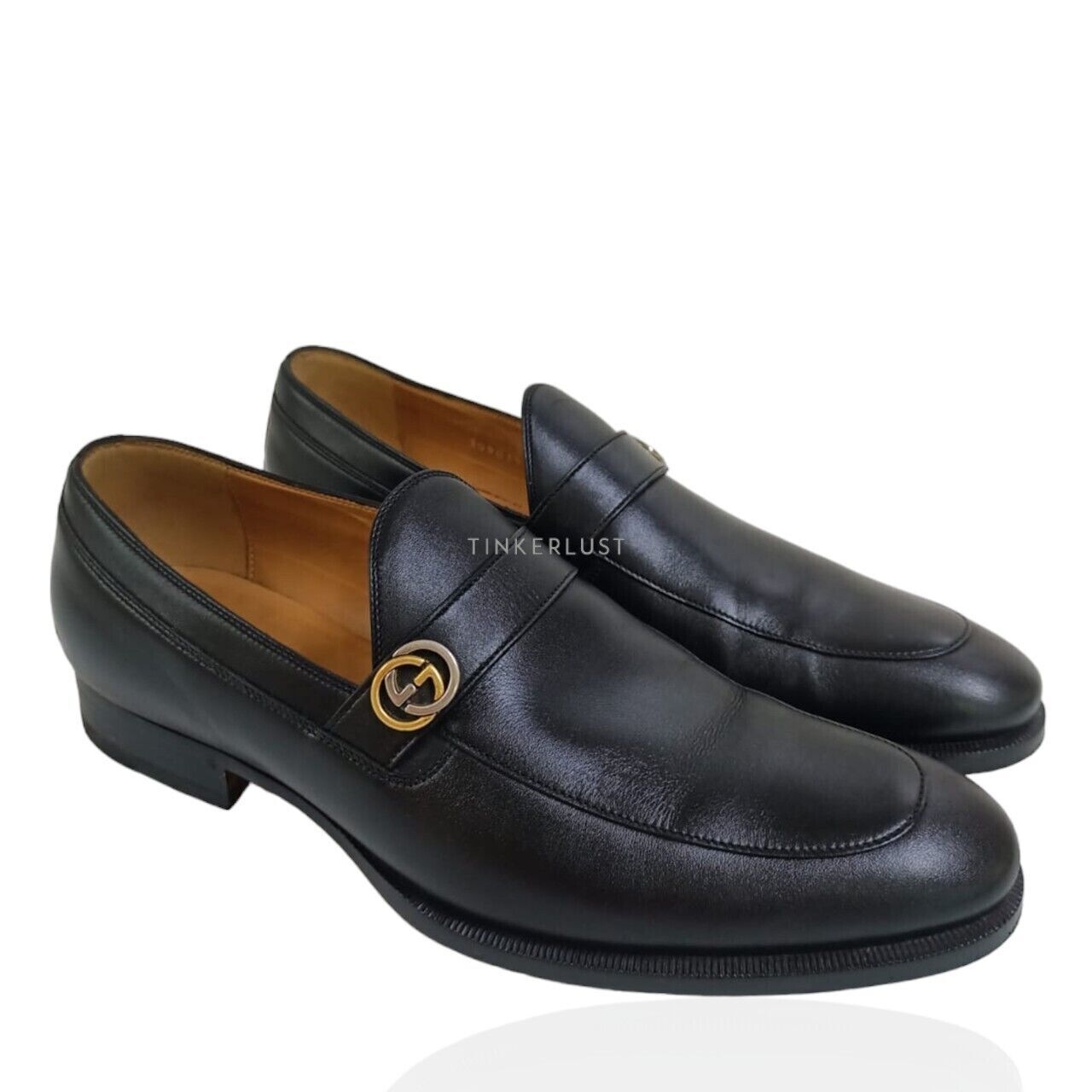Gucci Men's Interlocking GG Logo Black Leather Loafers