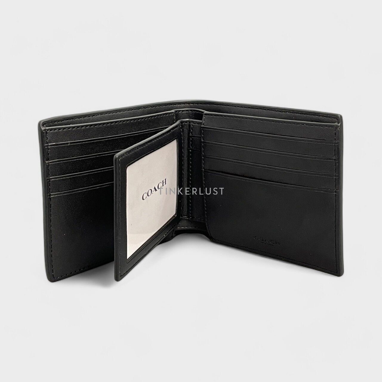 Coach 25519 Compact ID Signature PVC Black/Oxblood Wallet