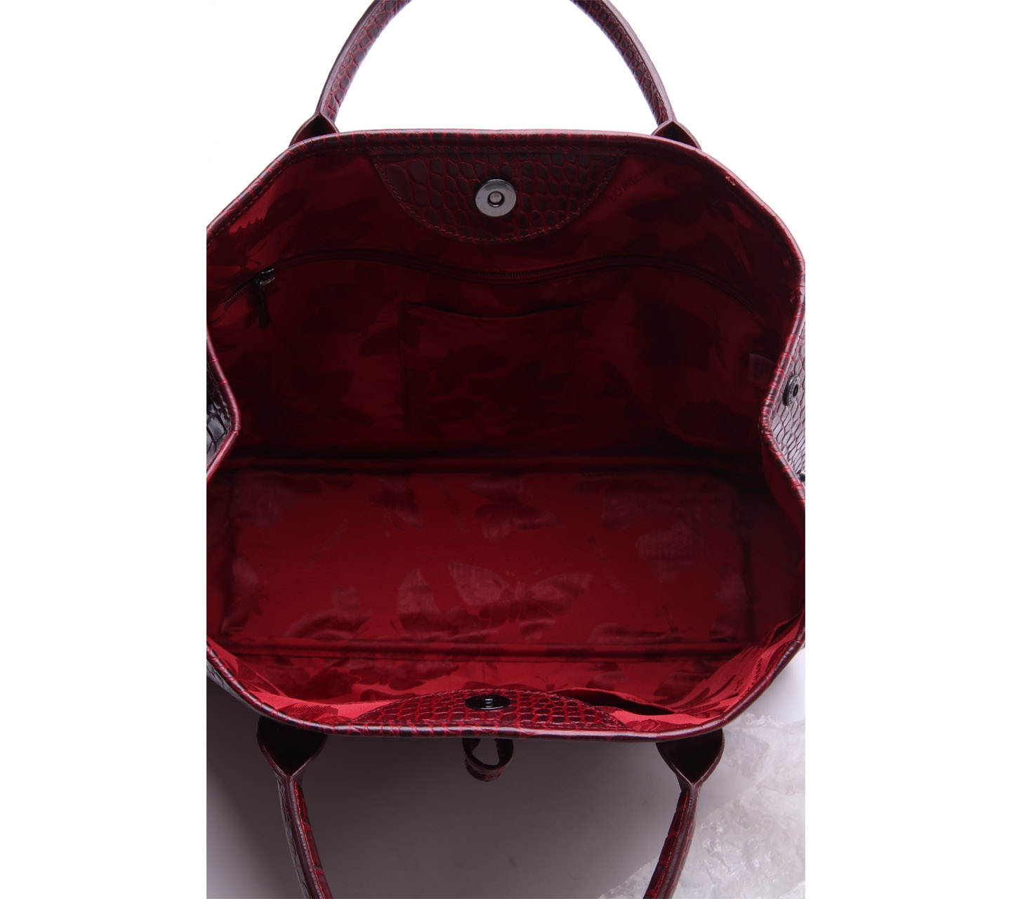 Longchamp Roseau Croc Embossed Red Handbag