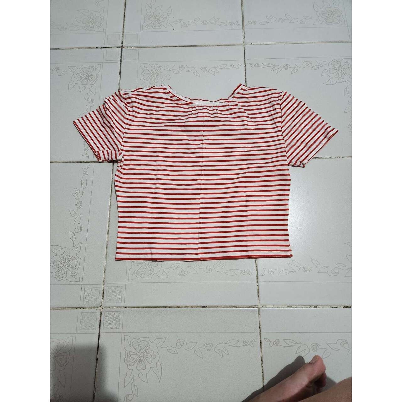 Zara Red & White Stripes Cropped T-Shirt