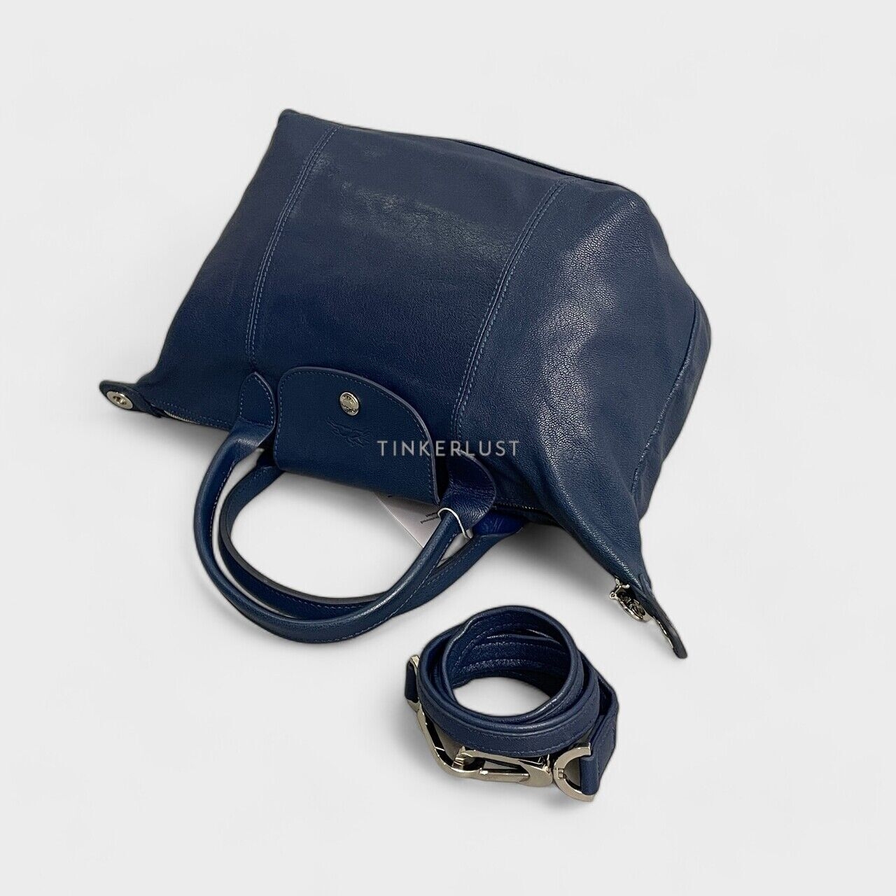 Longchamp Le Pliage Cuir Indigo SHW Tote Bag