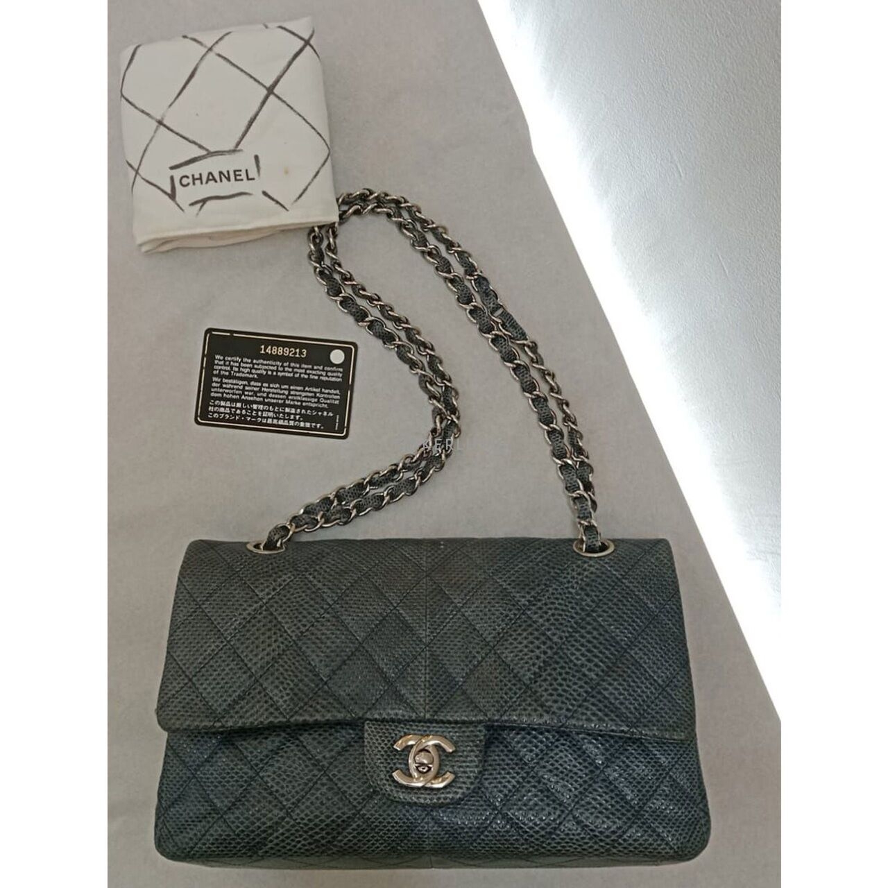 Chanel Medium Flap Griss Lizard Leather #14 SHW Shoulder Bag