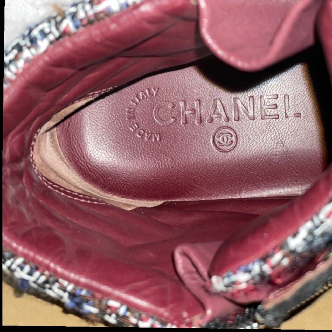 Chanel Tweed Lace Up High Top Sneakers