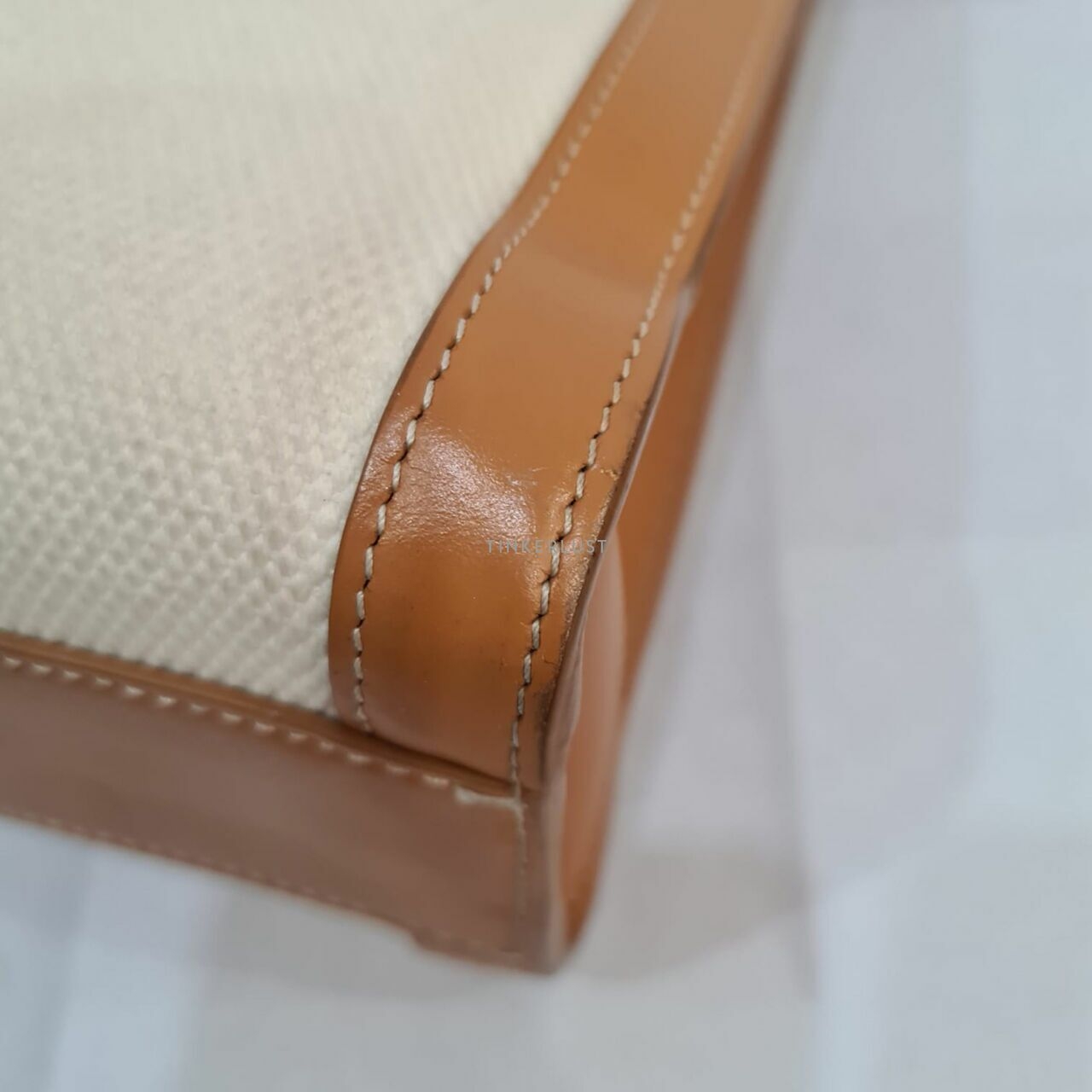 Celine Natural Tan Medium Vertical Cabas Canvas Calfskin Sling Bag
