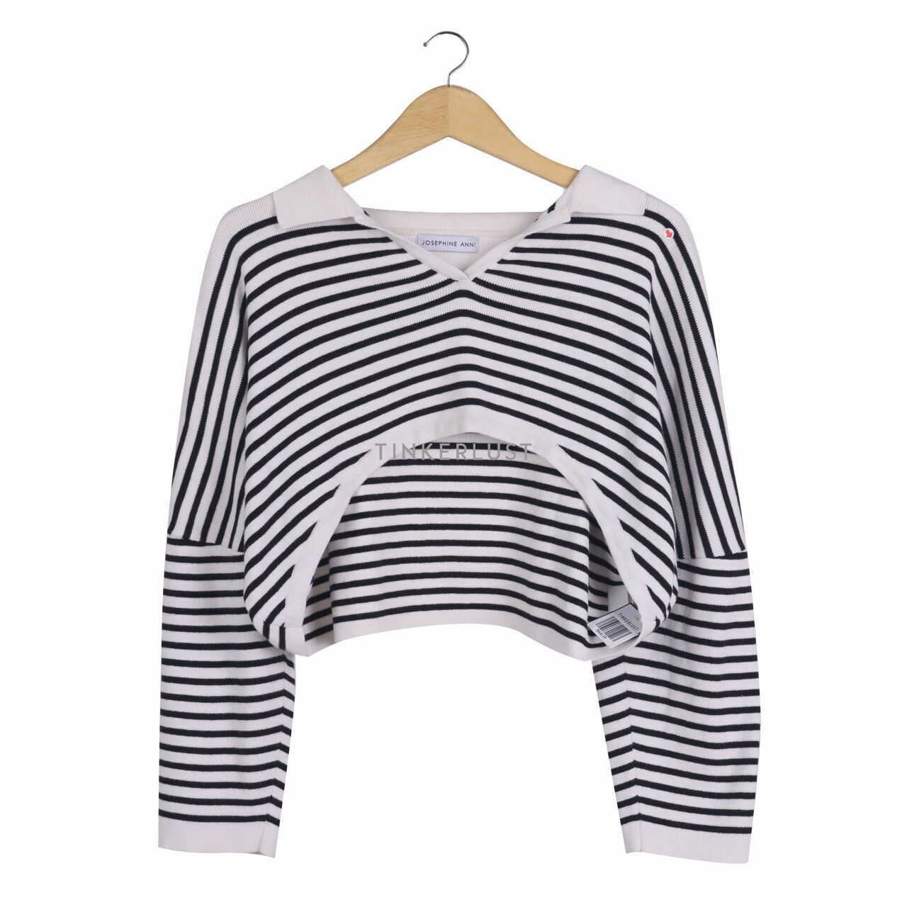 Josephine Anni Black & White Stripes Knit Blouse Cropped