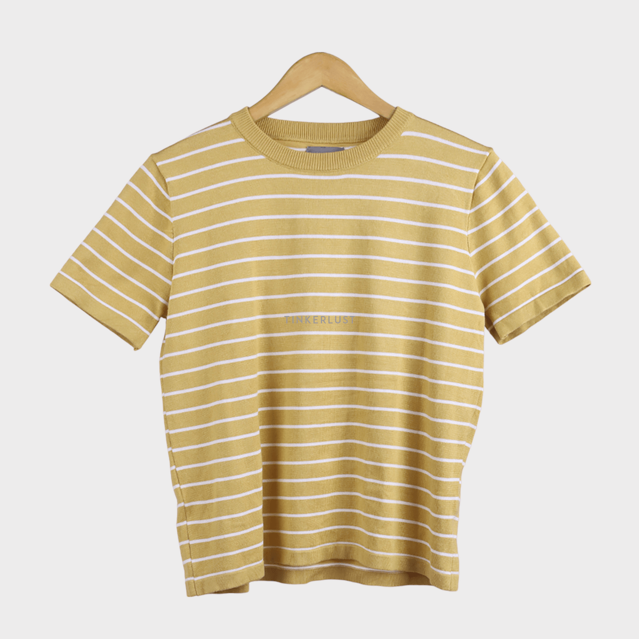 This is April White & Mustard Stripes Knit Blouse