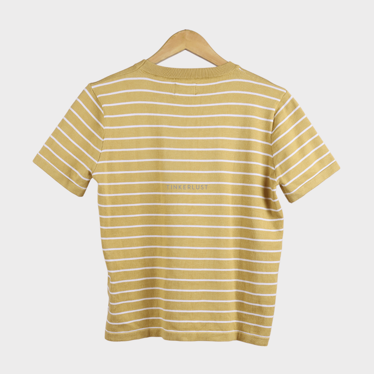 This is April White & Mustard Stripes Knit Blouse