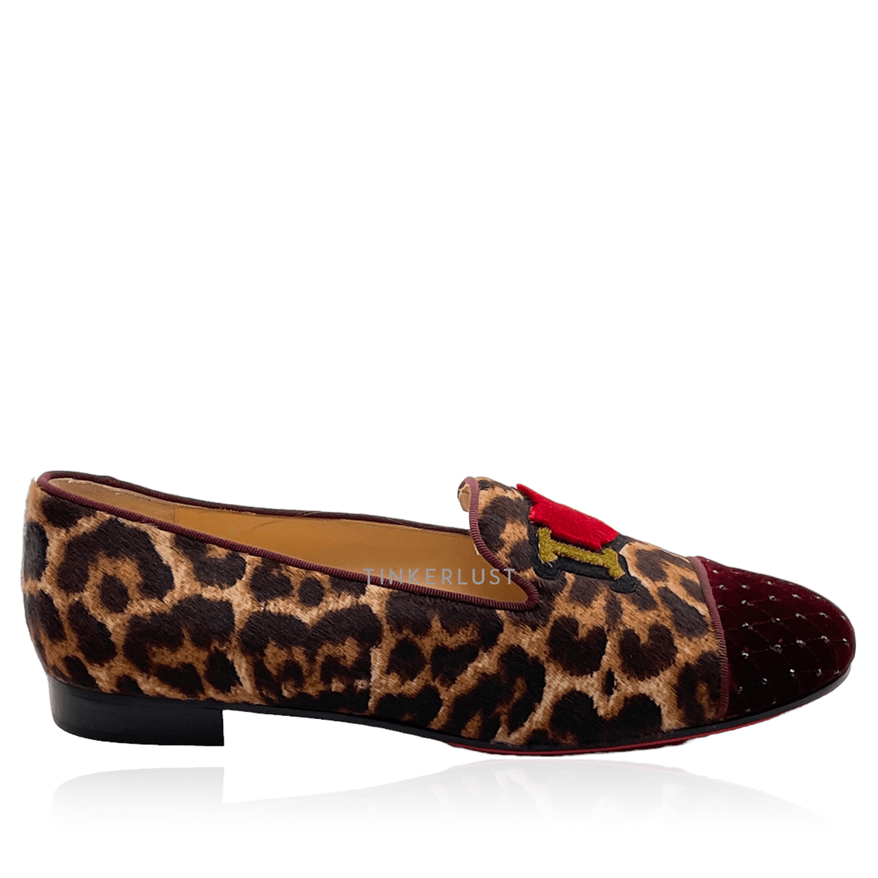 Christian Louboutin Leopard Print Cap Toe I Love My Loubies Red/Brown Loafers 