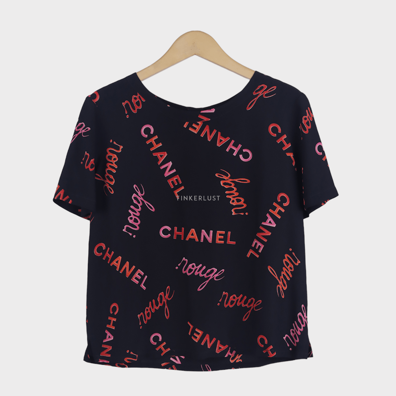 Chanel Logo Print Black Silk T-Shirt