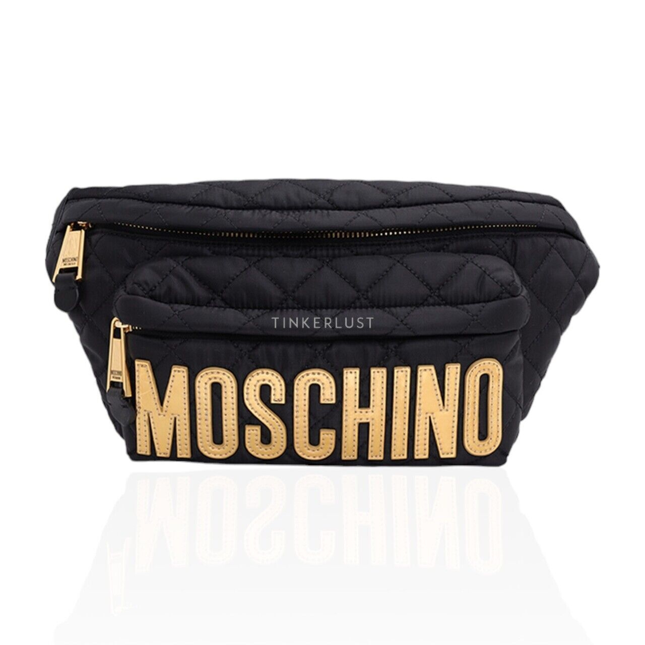 Moschino Logo Patch Quilted Nylon Belt Bag in Black GHW Sling Bag