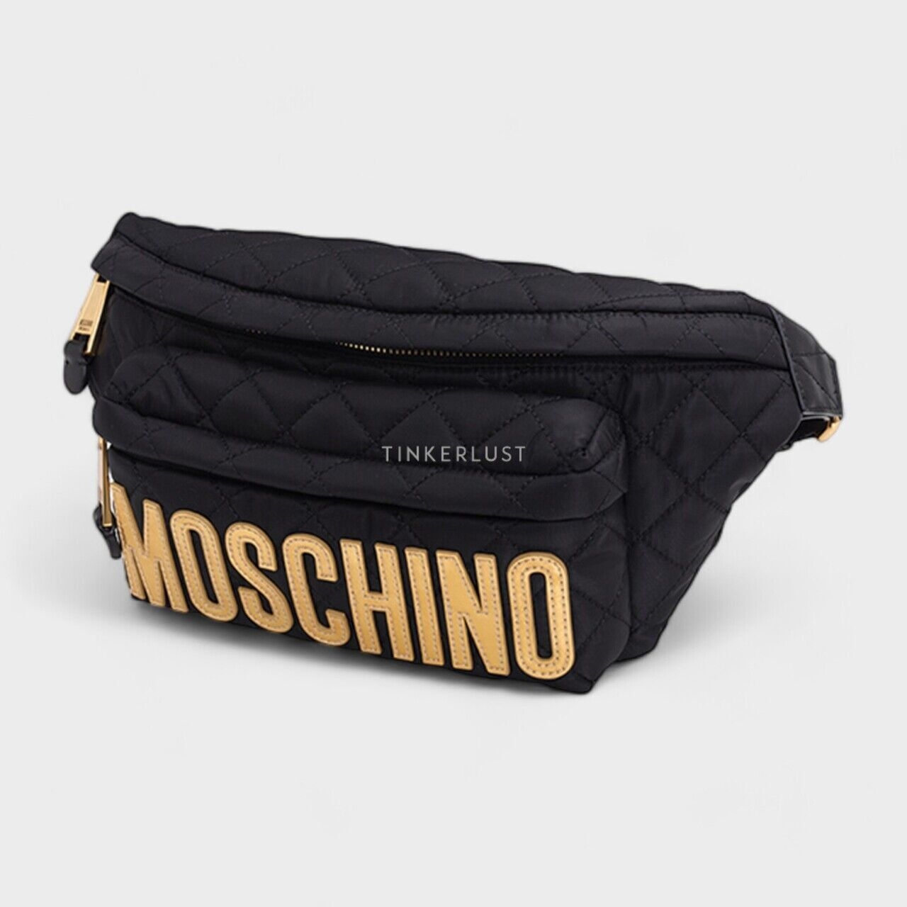 Moschino Logo Patch Quilted Nylon Belt Bag in Black GHW Sling Bag