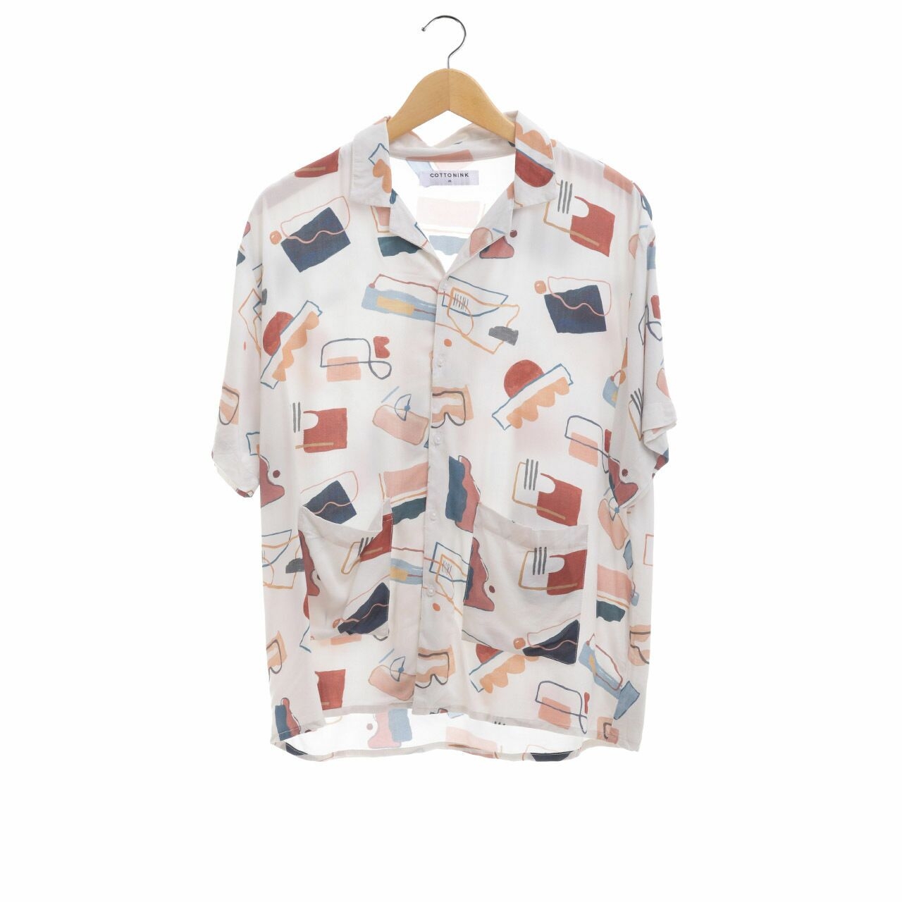 Cotton Ink Off White Printed Abstrack Shirt