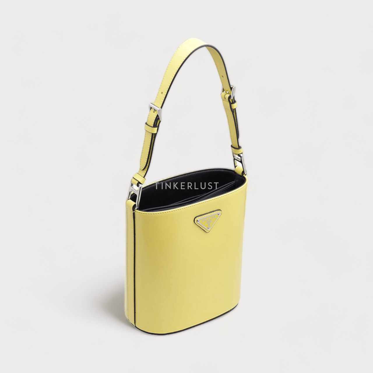 Prada Mini Triangle Logo Bucket Bag in Yellow Brushed-Leather Shoulder Bag