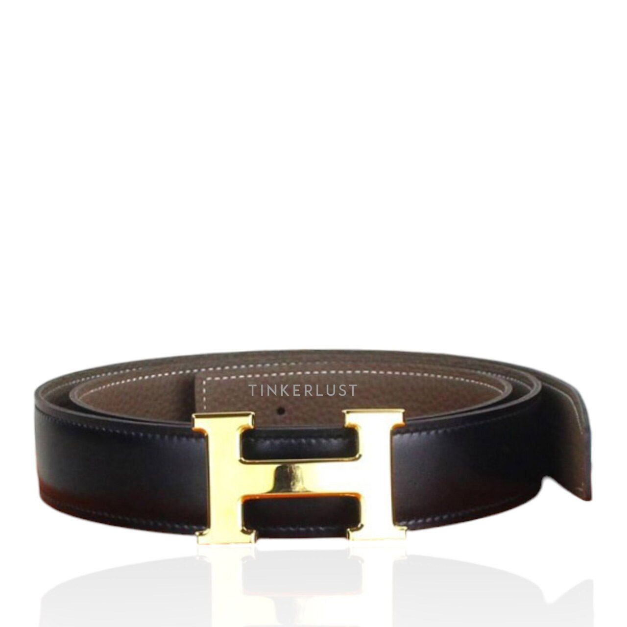 Hermes H Logo Leather Black & Gold Belt	