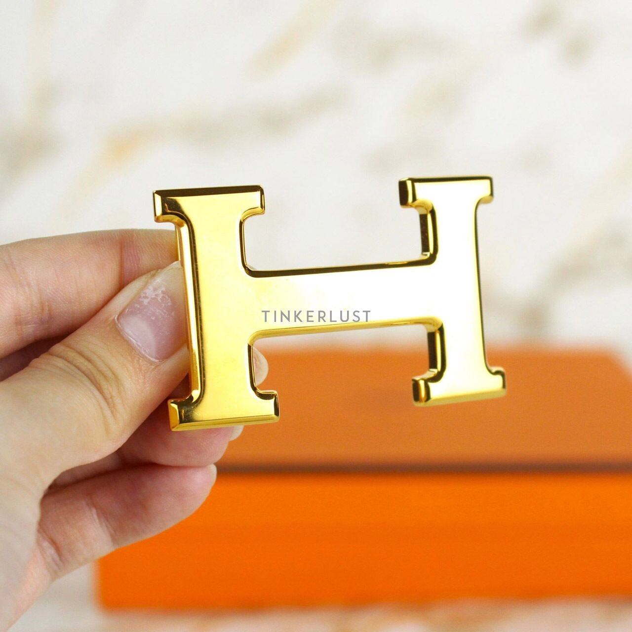 Hermes H Logo Leather Black & Gold Belt	