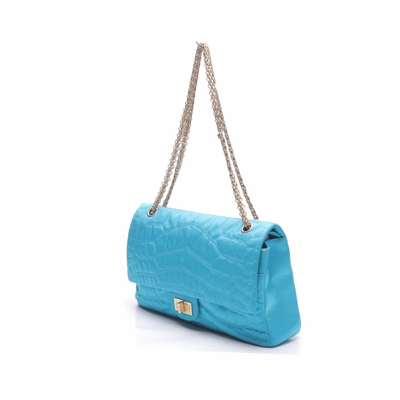 Chanel Reissue Satin Croco Embossed Turquoise Shoulder Bag