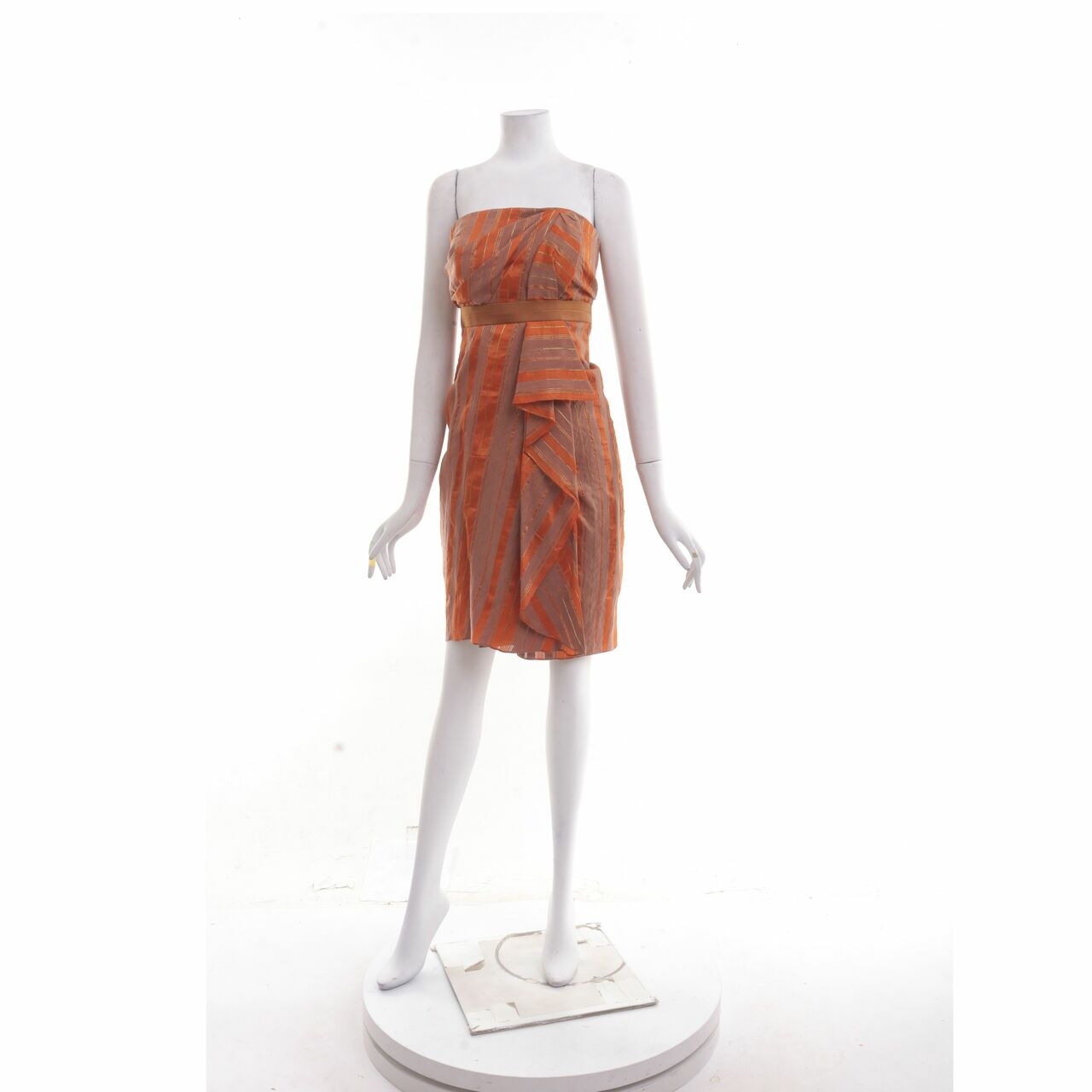 Ikat Indonesia Orange & Taupe Stripes Tube Mini Dress