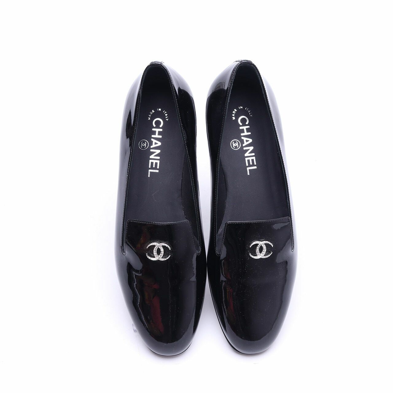 Chanel Moccasin Black Patent Leather Loafers
