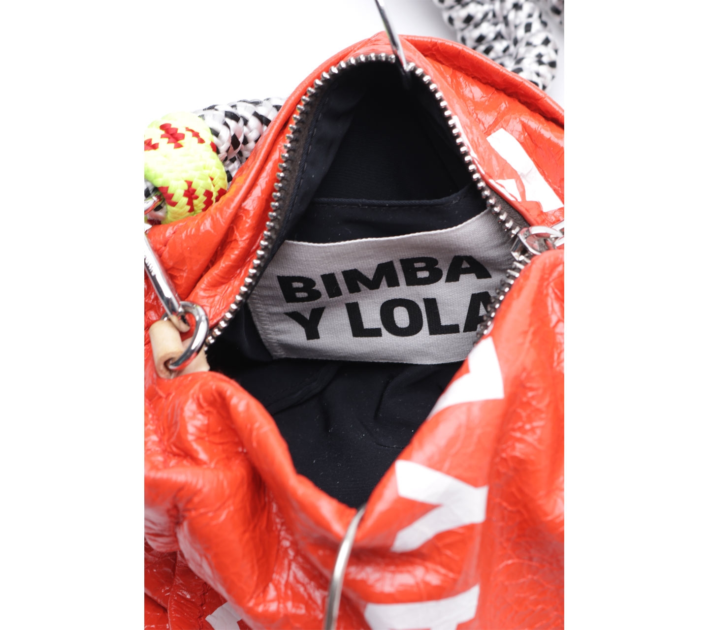 Bimba Y Lola Orange Rectangle Leather Bag With Cord StripSling Bag