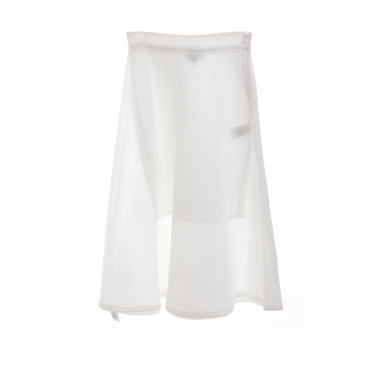 DKNY Mesh A-Line White Midi Skirt 