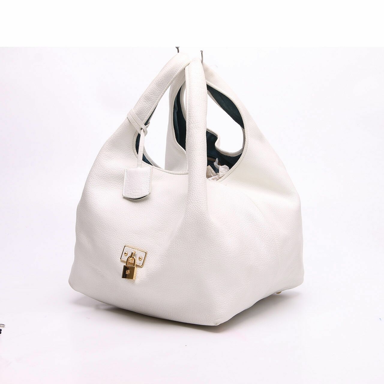 Loewe Calle Lock White Leather Hobo Shoulder Bag
