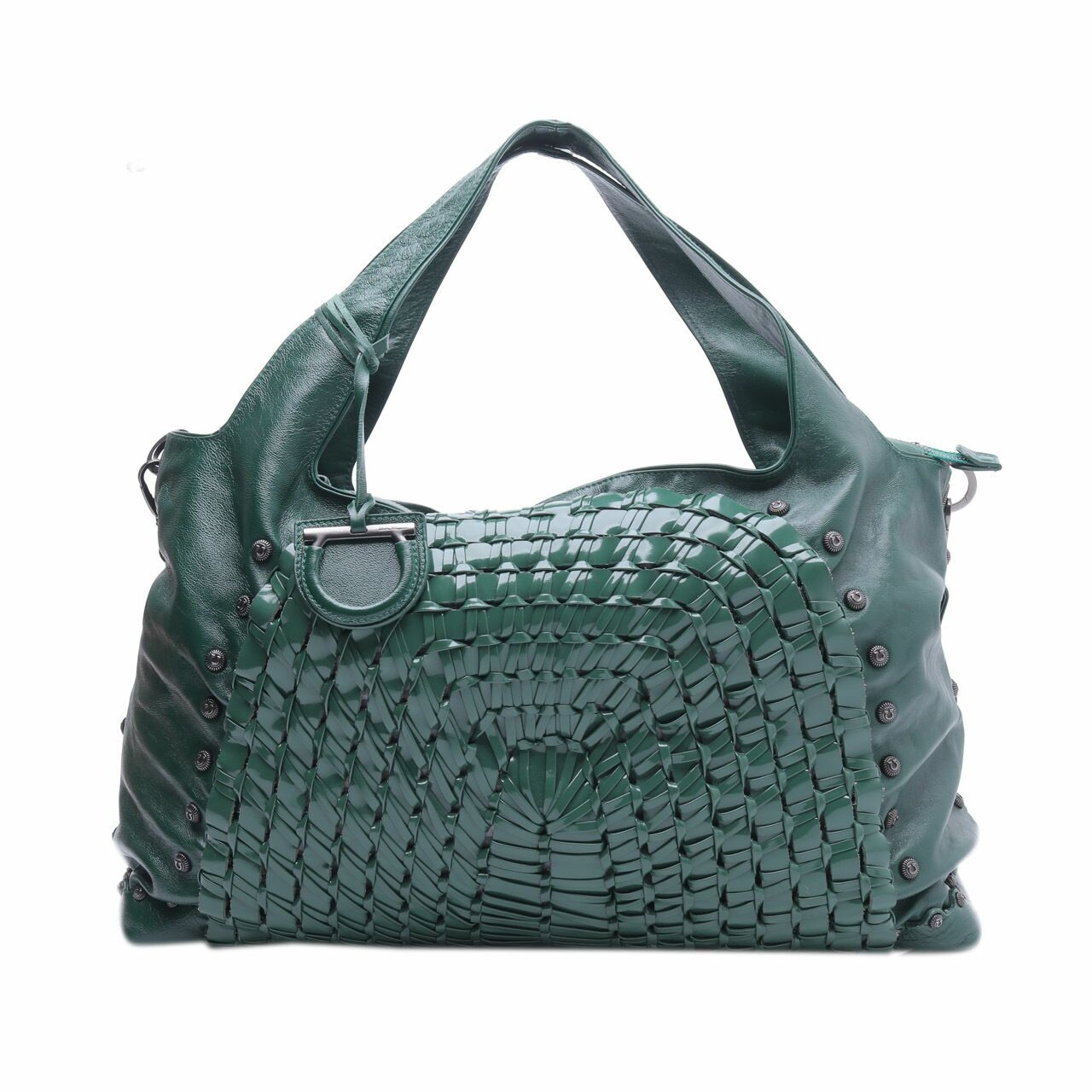 Salvatore Ferragamo Green Woven Leather Edera Hobo Shoulder Bag